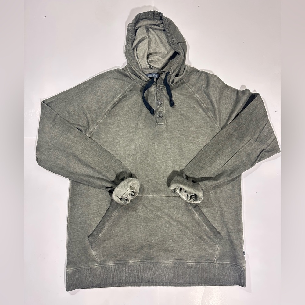 Men’s Michael Stars Acid Washed Pullover Hoodie in Green, Size Medium